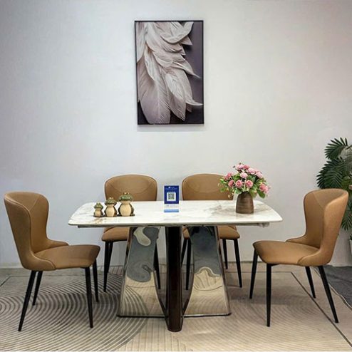 Bộ bàn ăn mặt đá khung inox 4 ghế cao cấp BA-2010