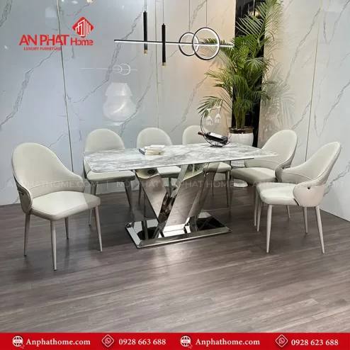 Bo ban an mat da thach 6 ghe anh khung inox BA 1987 1