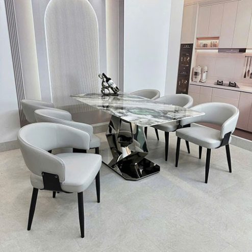 Bộ bàn ăn mặt đá thạch anh 6 ghế BA-2005