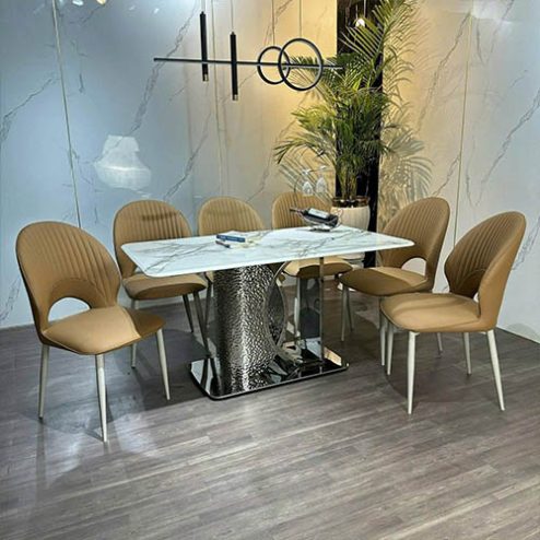 Bộ bàn ăn mặt đá thạch anh 6 ghế cao cấp BA-2015