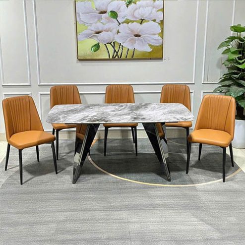 Bộ bàn ăn mặt đá thạch anh 6 ghế cao cấp nhập khẩu BA-1995