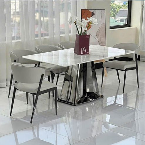 Bộ bàn ăn mặt đá thạch anh 6 ghế cao cấp nhập khẩu BA-2000
