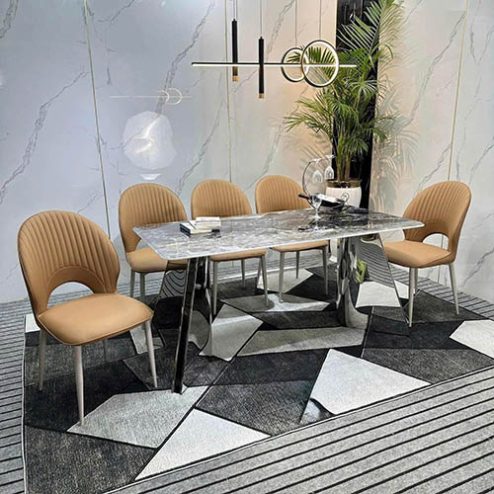 Bộ bàn ăn mặt đá thạch anh 6 ghế da cao cấp BA-2017