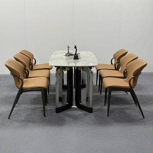 Bộ bàn ăn mặt đá thạch anh 6 ghế nhập khẩu BA-1960