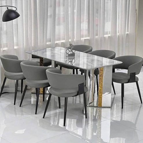 Bộ bàn ăn mặt đá thạch anh 6 ghế nhập khẩu BA-2019