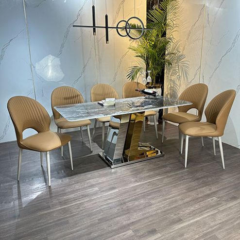 Bộ bàn ăn mặt đá thạch anh cao cấp 6 ghế BA-1981