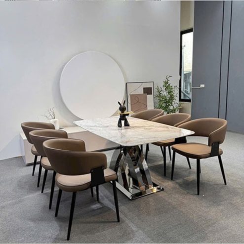 Bộ bàn ăn mặt đá thạch anh cao cấp 6 ghế BA-1984