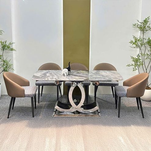 Bộ bàn ăn mặt đá thạch anh cao cấp 6 ghế BA-1992