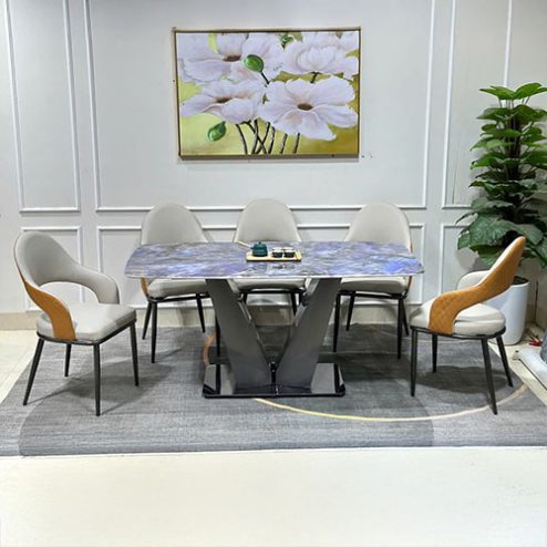 Bộ bàn ăn mặt đá thạch anh chân chữ V nhập khẩu BA-1927