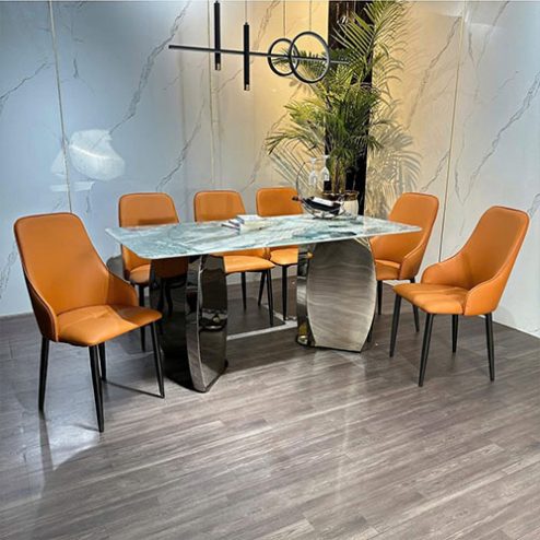 Bộ bàn ăn mặt đá thạch anh ghế da cao cấp BA-1985