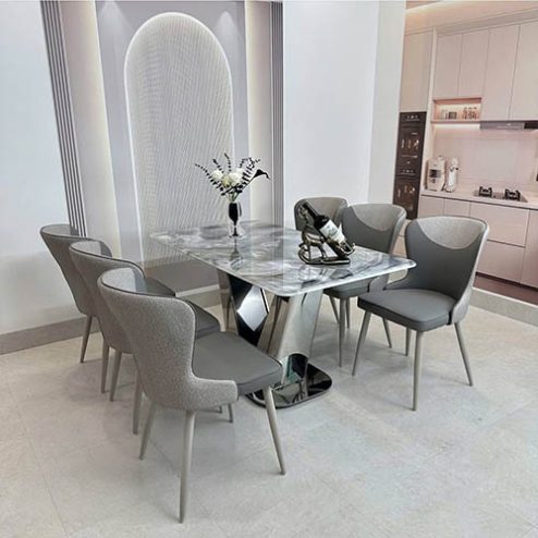 Bộ bàn ăn mặt đá thạch anh ghế da nhập khẩu BA-1957