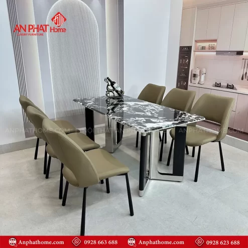 Bo ban an mat da thach anh ket hop 6 ghe da nhap khau BA 1952 1