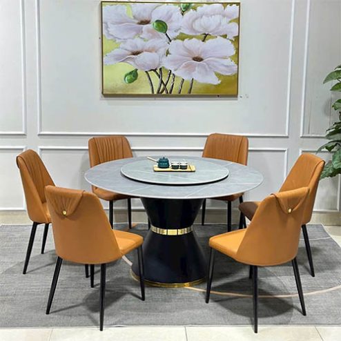 Bộ bàn ăn mặt đá tròn xoay 2 tầng sang trọng BA-1923