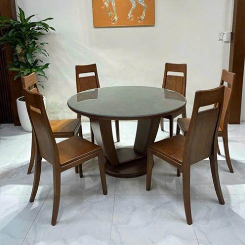Bộ bàn ăn mặt tròn 6 ghế gỗ sồi BA-2053