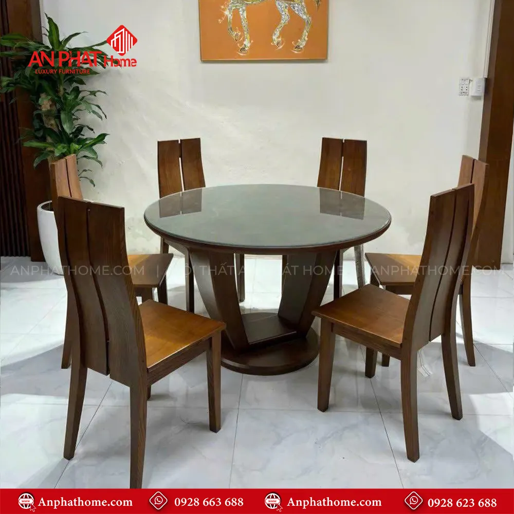 Bộ bàn ăn mặt tròn 6 ghế gỗ sồi BA-2053 9 quý khách có thể đặt riêng kích thước để phù hợp với nhu cầu sử dụng, hoặc mua thêm ghế