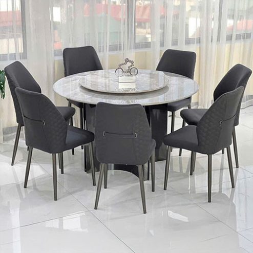 Bộ bàn ăn tròn mặt đá xoay 6 ghế nhập khẩu BA-2003