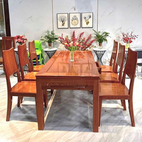 Bộ bàn ghế ăn gỗ gõ cao cấp BA-2025