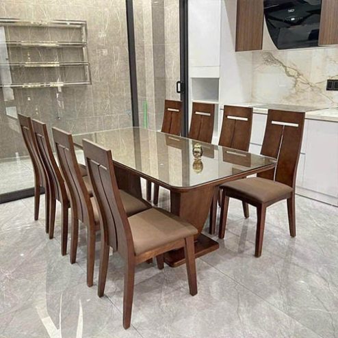 Bộ bàn ghế ăn gỗ sồi chân chữ u hiện đại BA-2066