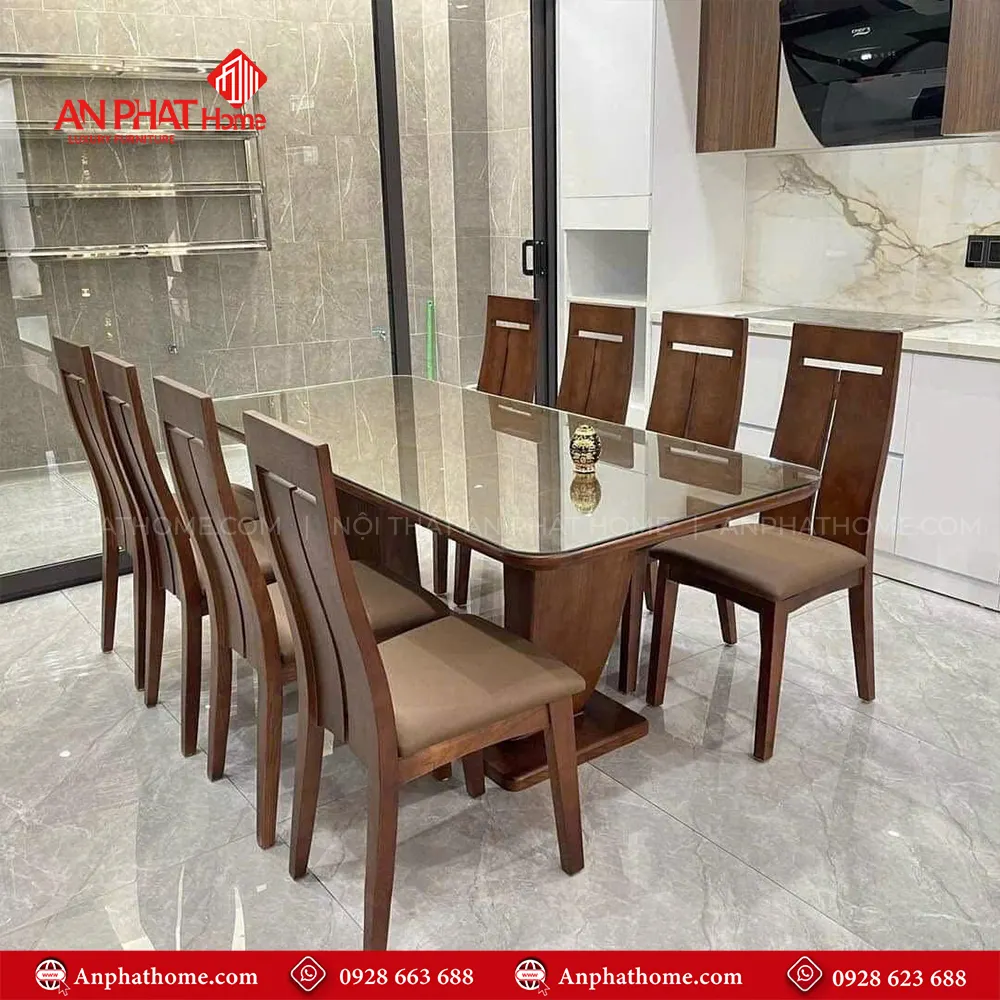 Bộ bàn ghế ăn gỗ sồi chân chữ u hiện đại BA-2066 3 Bộ bàn ghế ăn gỗ sồi chân chữ u hiện đại BA-2066, quý khách có thể lựa chọn kích thước bàn từ dài 1m60 – 1m80 – 2m hoặc lớn hơn, để phù hợp với nhu cầu sử dụng, 1m60 – 1m80 – 2m đi kèm 6 ghế theo bộ, Ngoài da có thể đặt mua thêm số lượng ghế ngồi để phù hợp với nhu cầu sử dụng. Lưu ý mẫu bàn BA-2066 chỉ phù hợp làm từ kích thước dài 1m60 trở lên, nhỏ hơn quý khách lựa chọn mẫu chân đơn để phù hợp với thiết kế.