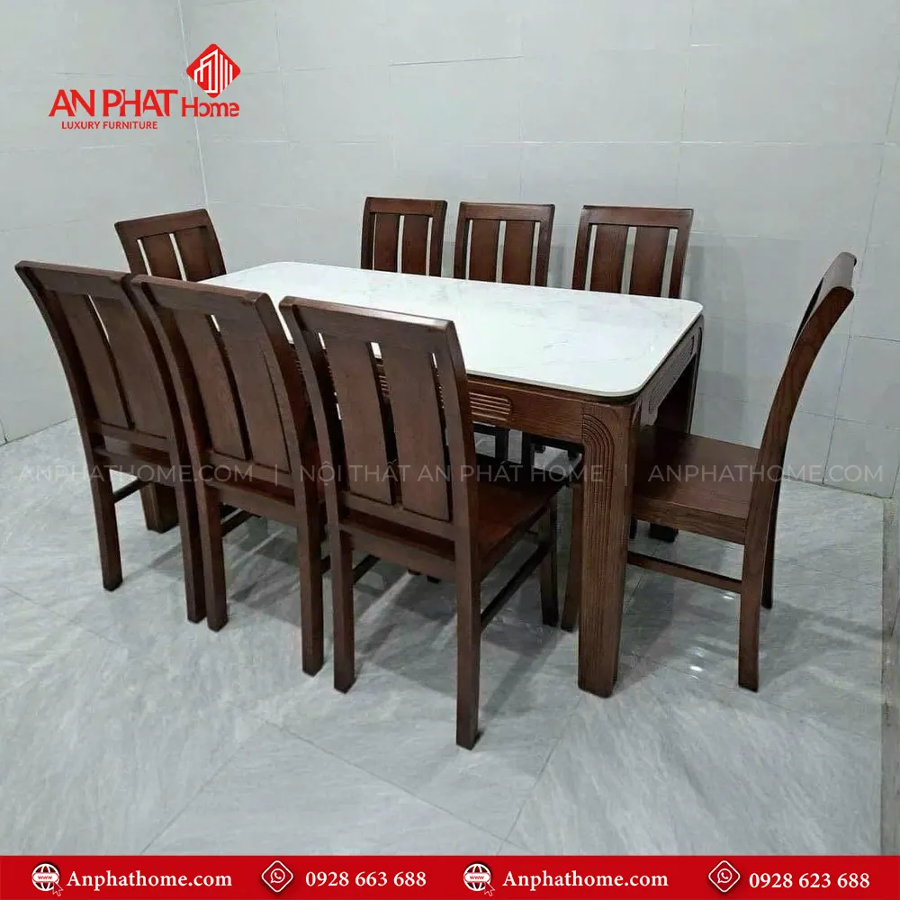 Bộ bàn ghế ăn gỗ sồi sơn màu óc cho sang trọng BA-2072 3 Bộ bàn ghế ăn gỗ sồi sơn màu óc cho sang trọng BA-2072, quý khách có thể lựa chọn kích thước bàn từ dài 1m20 – 1m80 hoặc lớn hơn, để phù hợp với nhu cầu sử dụng, Bộ bàn 1m20 sẽ đi kèm 4 ghế, bàn 1m40 – 1m60 – 1m80 đi kèm 6 ghế theo bộ, Ngoài da có thể đặt mua thêm số lượng ghế ngồi để phù hợp với nhu cầu sử dụng.