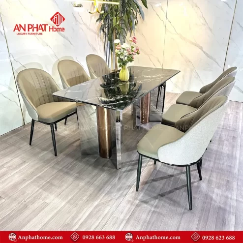 Bo ban ghe an mat da cao cap khung inox ghe da BA 2020 4