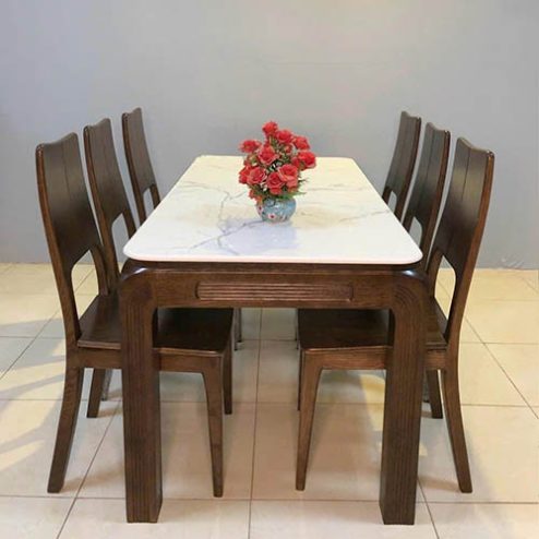 Bộ bàn ghế ăn mặt đá gỗ sồi hiện đại BA-2060