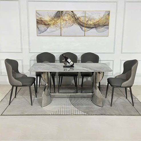 Bộ bàn ghế ăn mặt đá khung inox cao cấp BA-1944