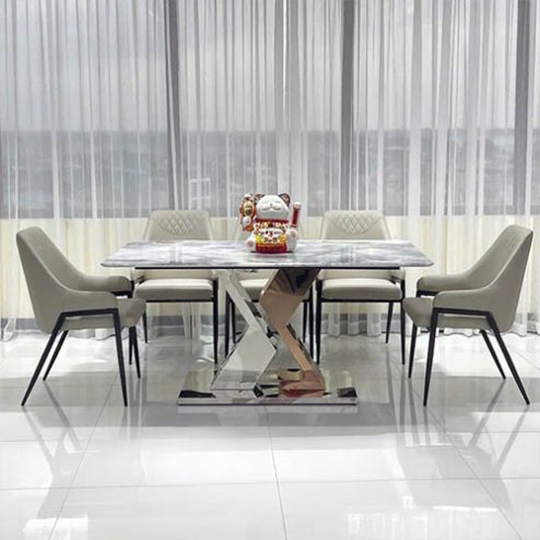 Bộ bàn ghế ăn mặt đá khung inox hiện đại BA-1949