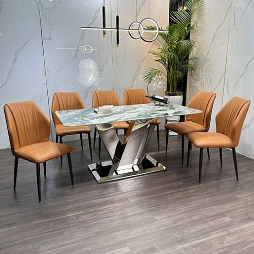 Bộ bàn ghế ăn mặt đá thạch anh cao cấp BA-1976