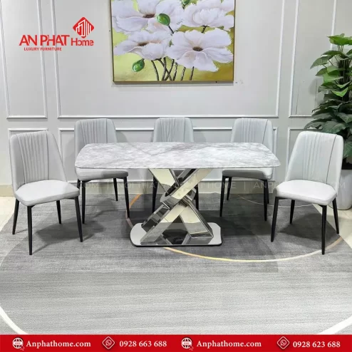 Bo ban ghe an mat da thach anh chan inox BA 1998 4