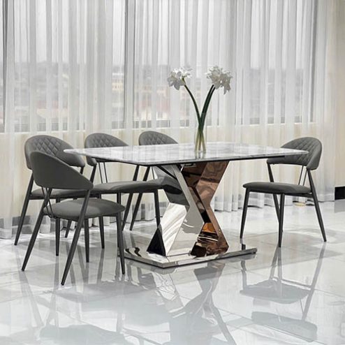 Bộ bàn ghế ăn mặt đá thạch anh hiện đại BA-1955