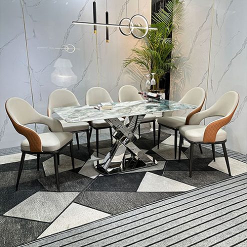 Bộ bàn ghế ăn mặt đá thạch anh khung inox nhập khẩu BA-1978