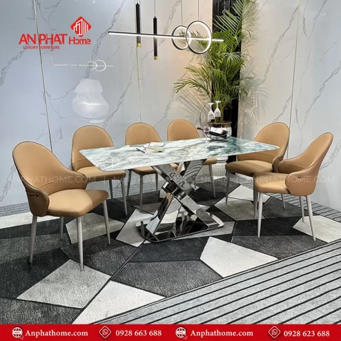 Bo ban ghe an mat da thach anh khung inox nhap khau BA 1978 2