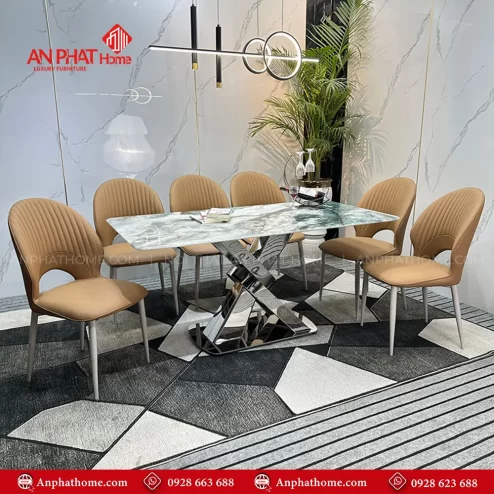 Bo ban ghe an mat da thach anh khung inox nhap khau BA 1978 3