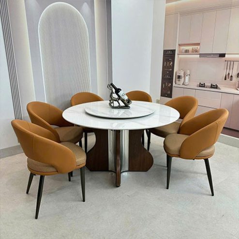 Bộ bàn ghế ăn mặt đá tròn xoay cao cấp BA-2002