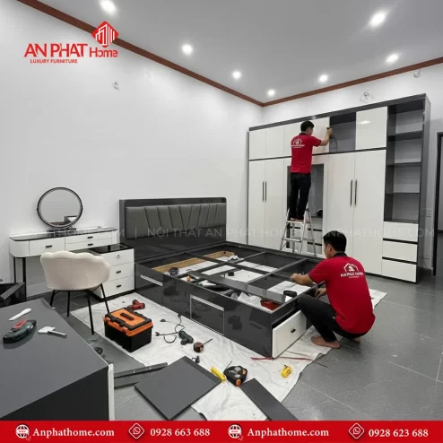 Combo giường tủ bàn trang điểm gỗ công nghiệp