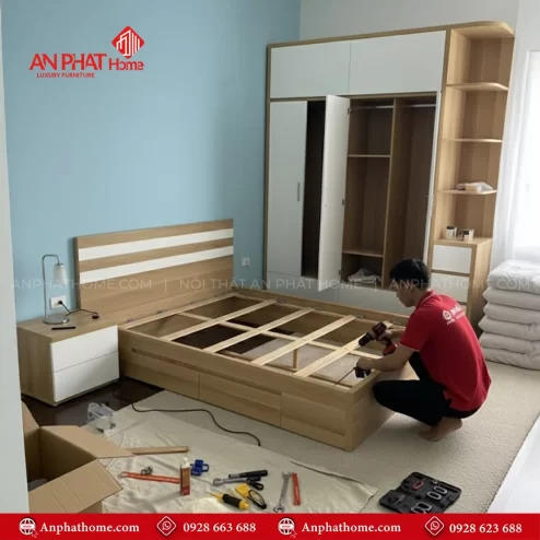 Bộ giường tủ phòng ngủ nhựa Đài Loan - Gỗ công nghiệp