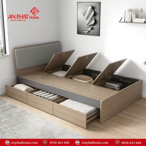 Mẫu giường ngủ hiện đại nhiều ngăn kéo