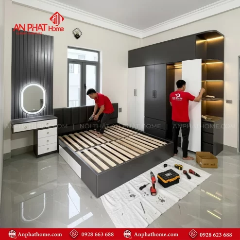 Bộ combo giường tủ bàn trang điểm gỗ công nghiệp