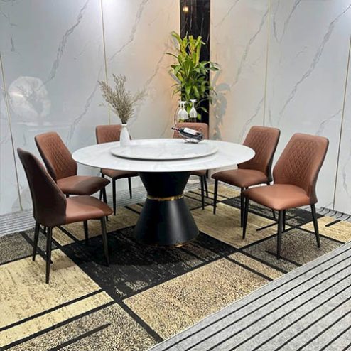 Mẫu Bàn Ăn Tròn Mặt Đá Xoay 6 Ghế Nhập Khẩu BA-1910