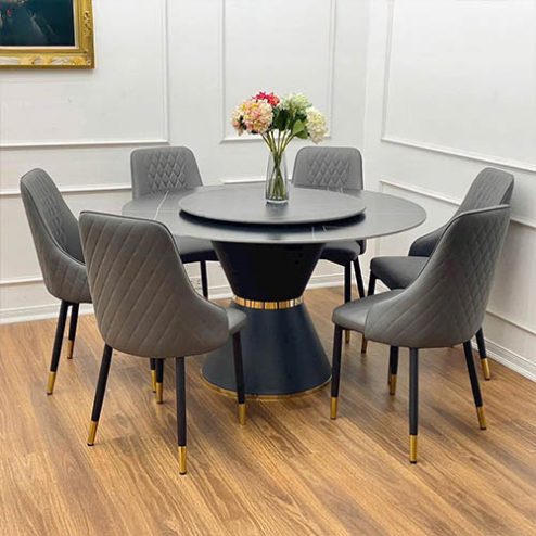 Mẫu Bàn Ăn Tròn Xoay Mặt Đá 6 Ghế Cao Cấp BA-1912