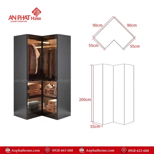 Tủ quần áo cánh kính chữ L