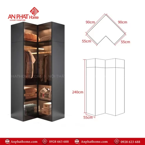 Thiết kế tủ quần áo cánh kính đẹp