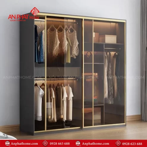 Mẫu tủ quần áo cửa lùa 2 cánh kính