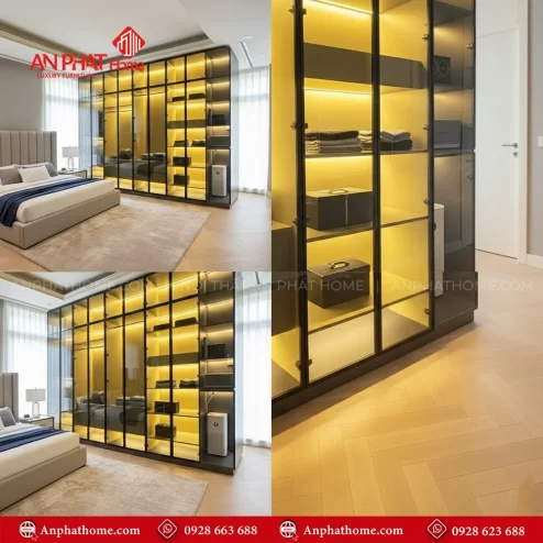 Mẫu tủ quần áo khung gỗ cánh kính