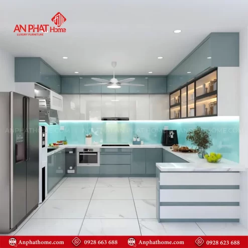 Tủ Bếp Đẹp Cánh Kính Sang Trọng TB-933 An Phát
