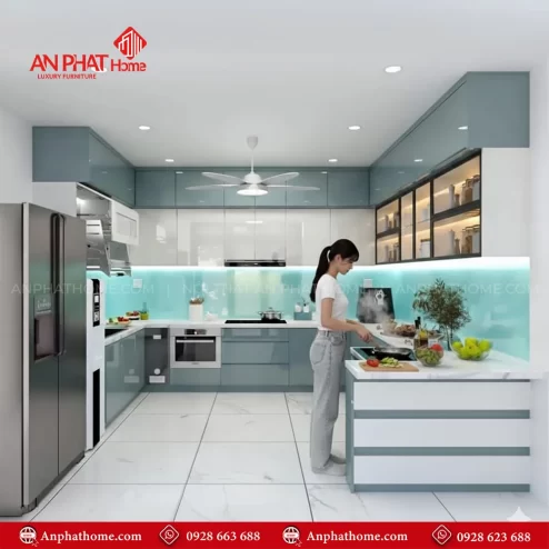 Tủ bếp đẹp bằng MDF, Acrylic, Nhôm Kính
