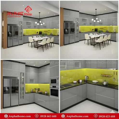 Tủ bếp đẹp bằng MDF, Acrylic, Nhôm Kính