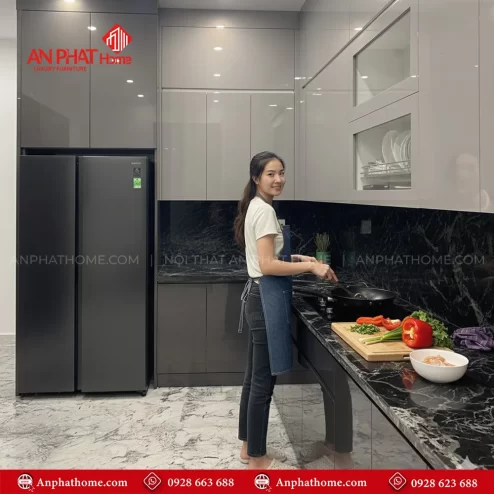 Mẫu tủ bếp đẹp hình chữ L giá rẻ