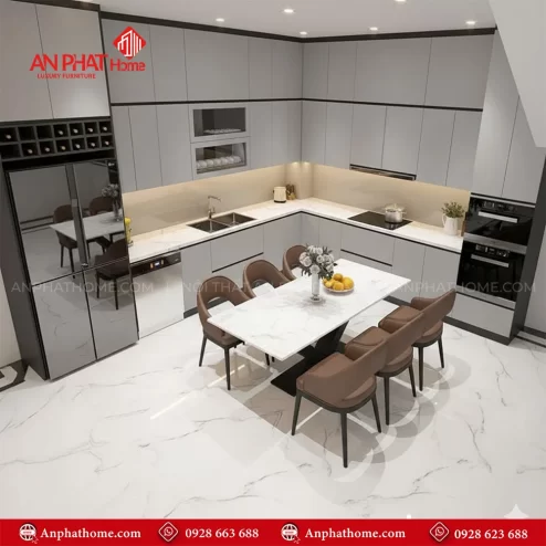 Tủ bếp chữ I đơn giản cho nhà hiện đại